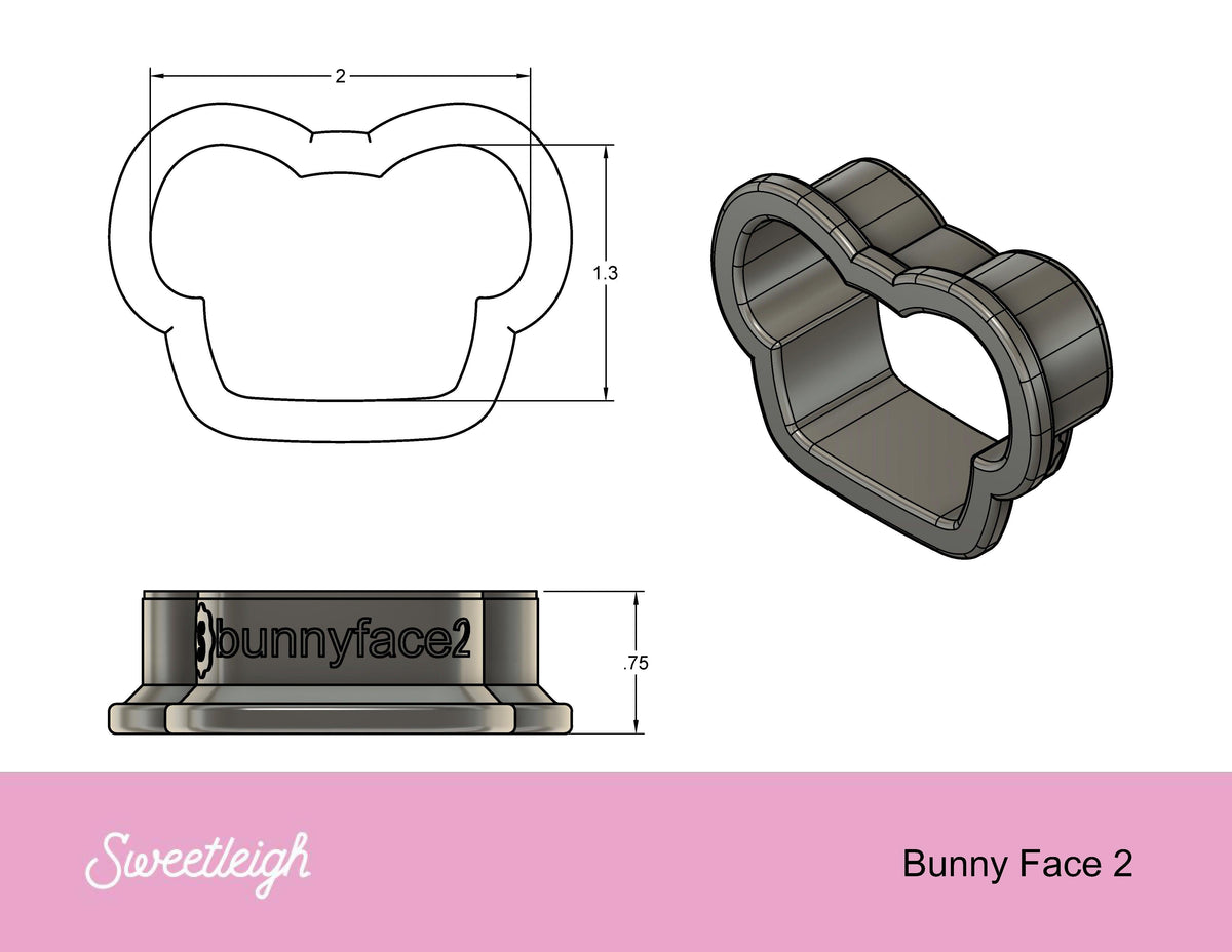 Bunny Face 2 Cookie Cutter - Sweetleigh 