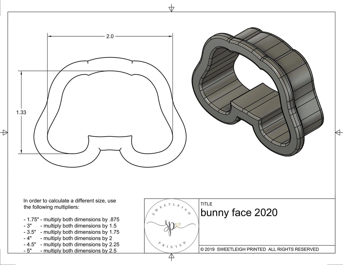 Bunny Face 2020 Cookie Cutter - Sweetleigh 