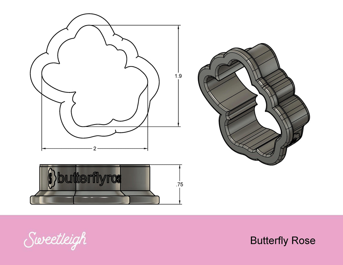 Butterfly Rose Cookie Cutter - Sweetleigh 