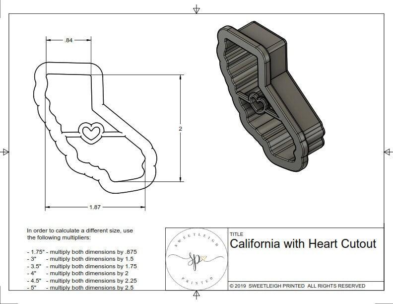 California with Heart Cutout Cookie Cutter - Sweetleigh 