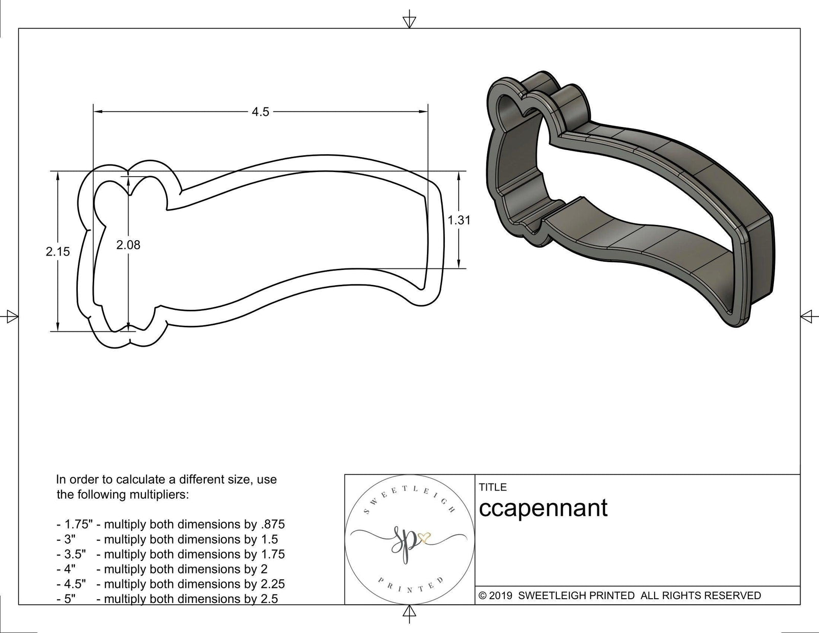 CCA Pennant Cookie Cutter - Sweetleigh 