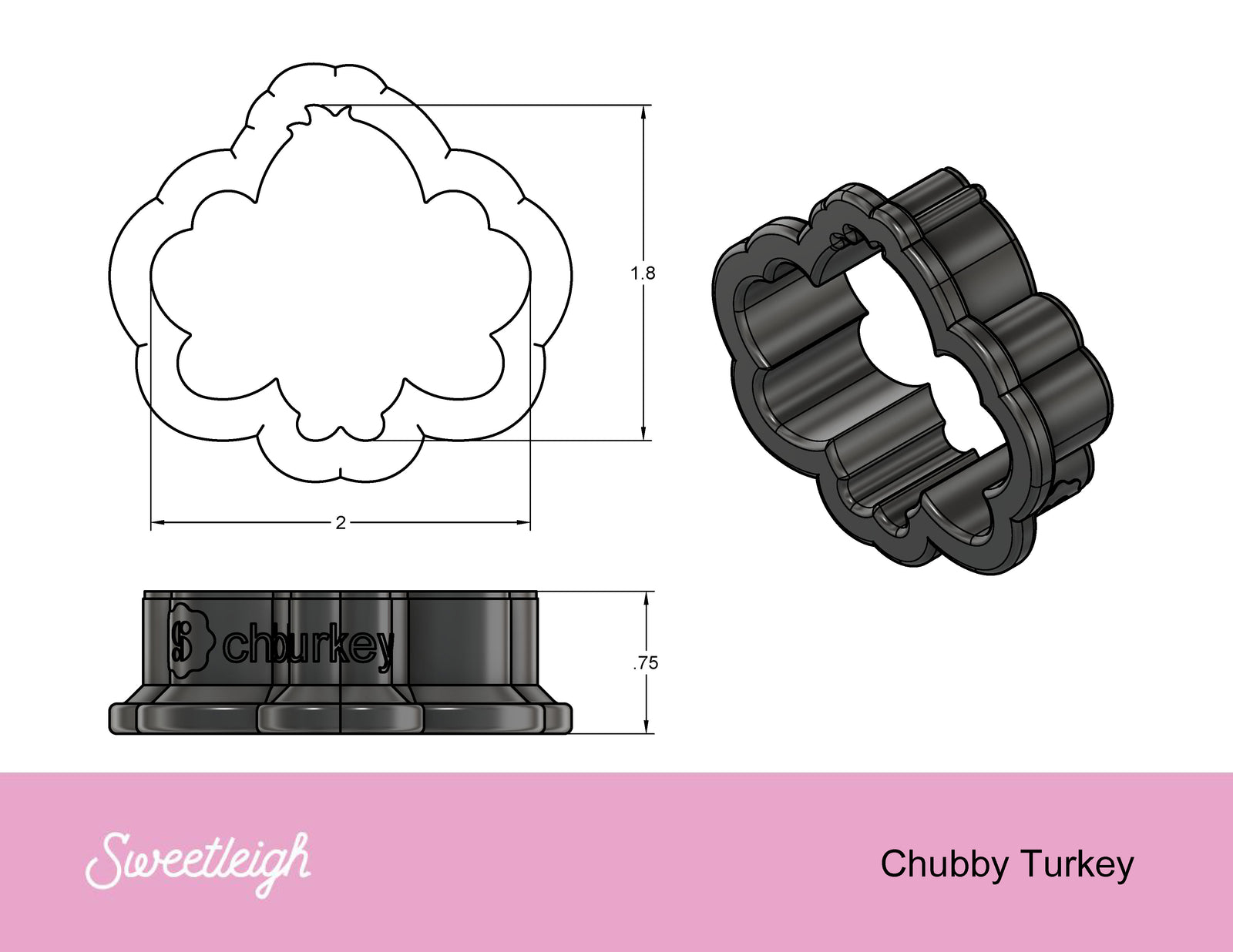Chubby Turkey Cookie Cutter - Sweetleigh 