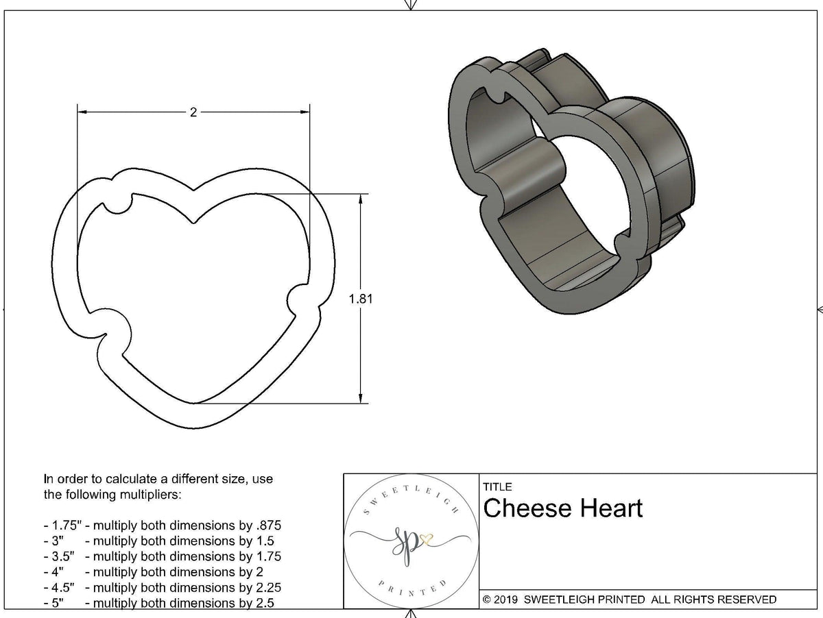 Cheese Heart Cookie Cutter - Sweetleigh 
