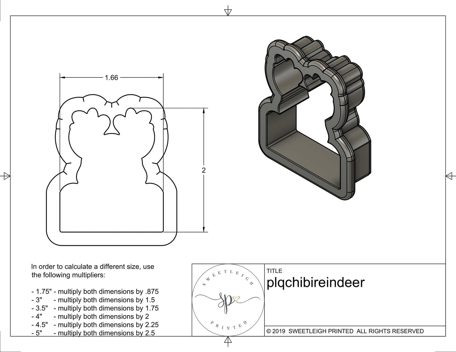 Chibi Reindeer Plaque Cookie Cutter - Sweetleigh 