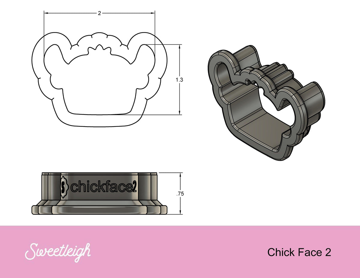 Chick Face 2 Cookie Cutter - Sweetleigh 