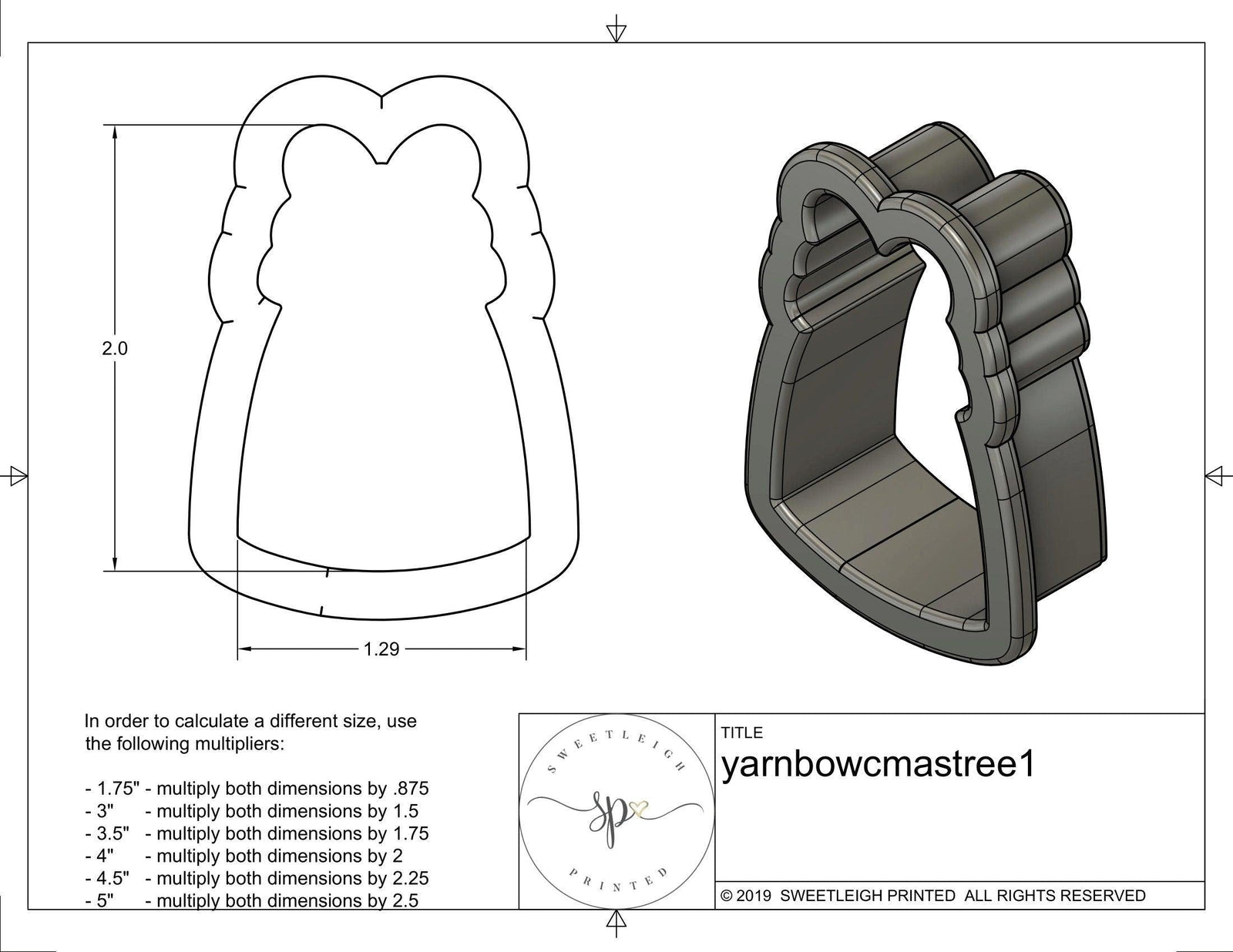 Christmas Tree 1 with Yarn Bow Cookie Cutter - Sweetleigh 