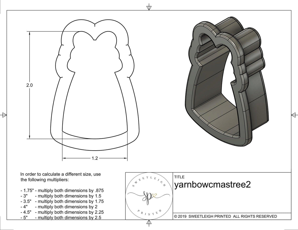 Christmas Tree 2 with Yarn Bow Cookie Cutter - Sweetleigh 
