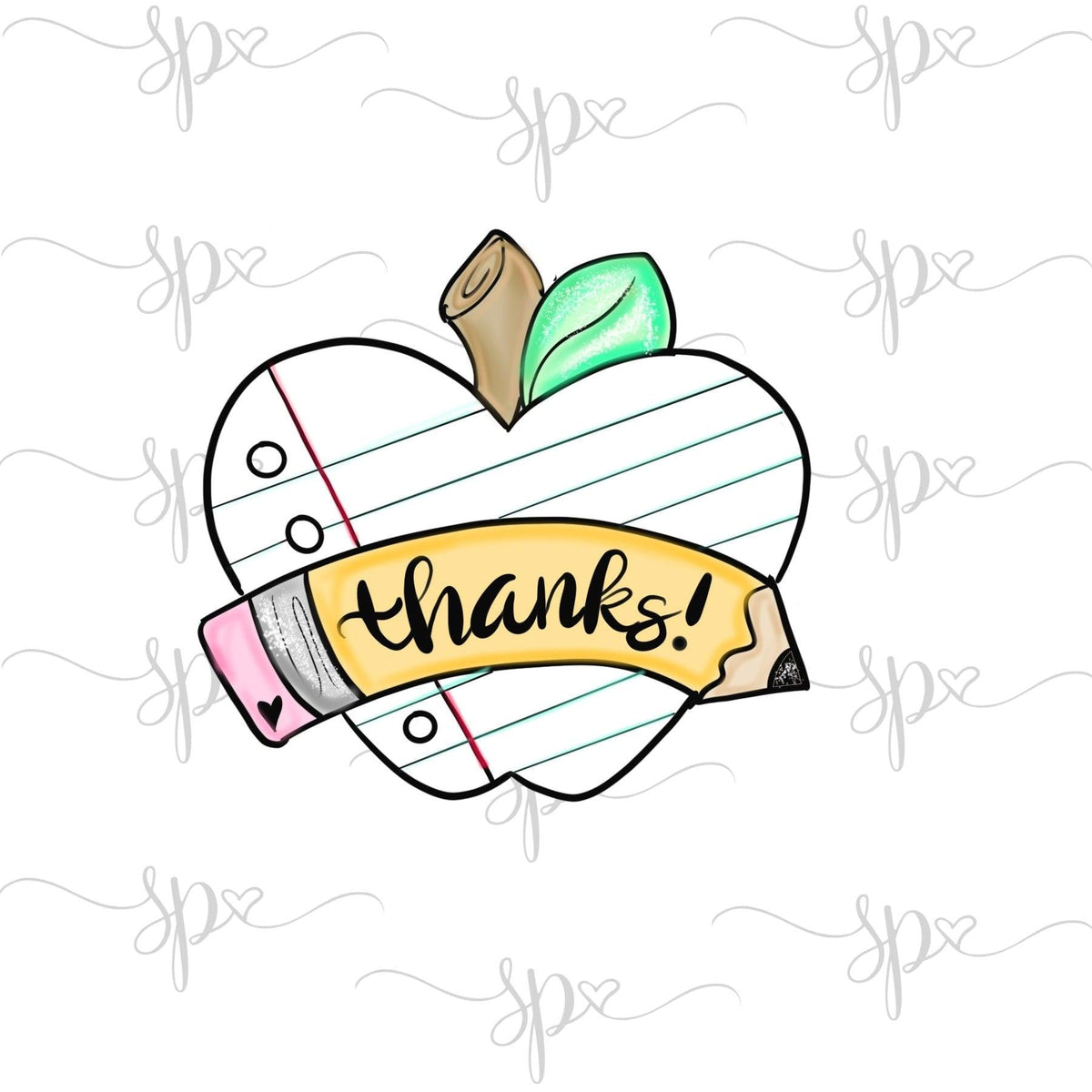 Chubby Apple with Pencil Banner Cookie Cutter - Sweetleigh 