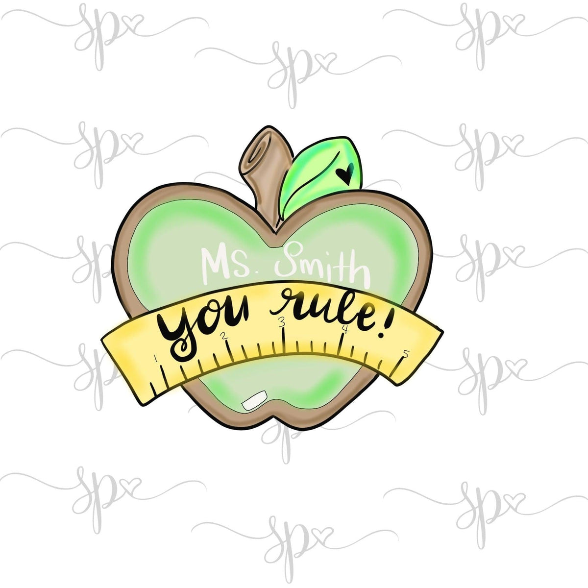 Chubby Apple with Ruler Banner Cookie Cutter - Sweetleigh 