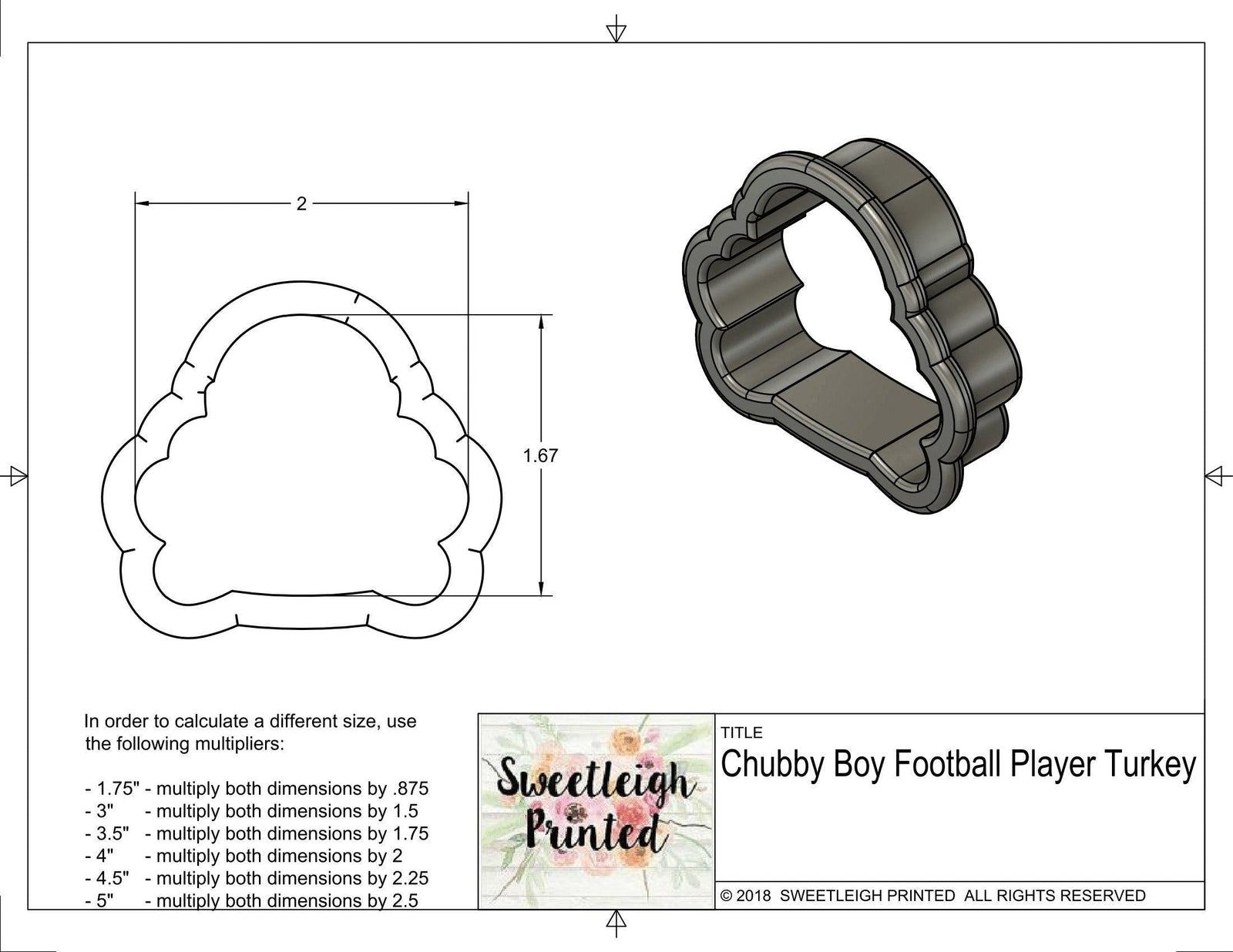 Chubby Football Player Turkey Cookie Cutter - Sweetleigh 
