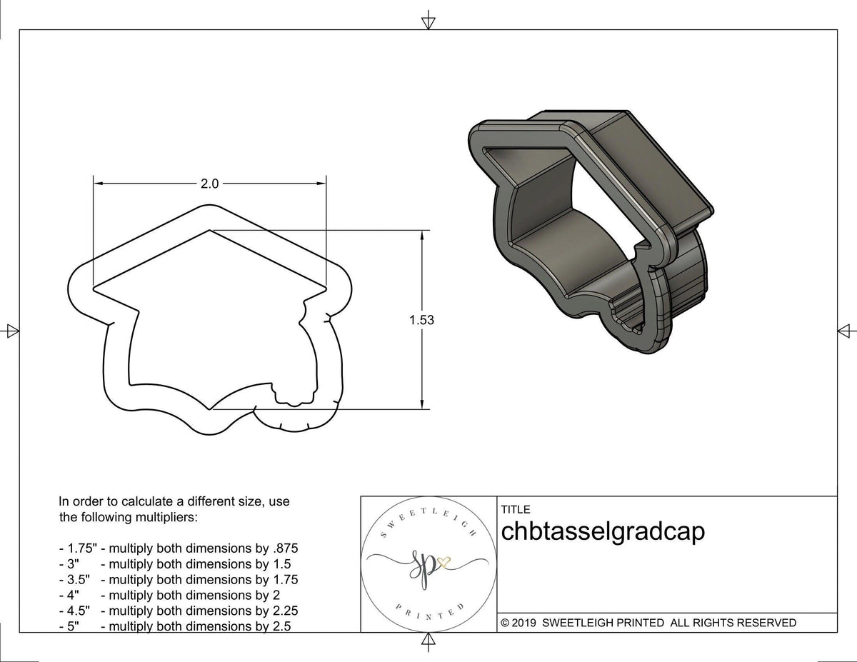Chubby Tassel Grad Cap Cookie Cutter - Sweetleigh 