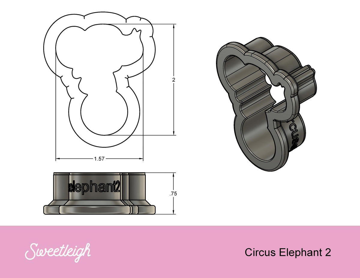 Circus Elephant 2 Cookie Cutter - Sweetleigh 
