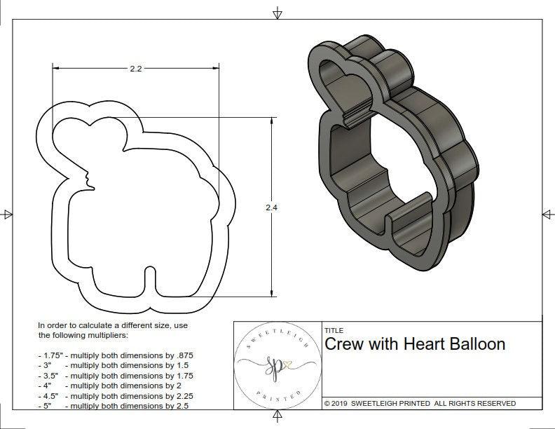 Crew with Heart Balloon Cookie Cutter - Sweetleigh 