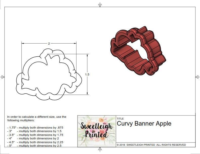 Curvy Banner Apple Cookie Cutter - Sweetleigh 