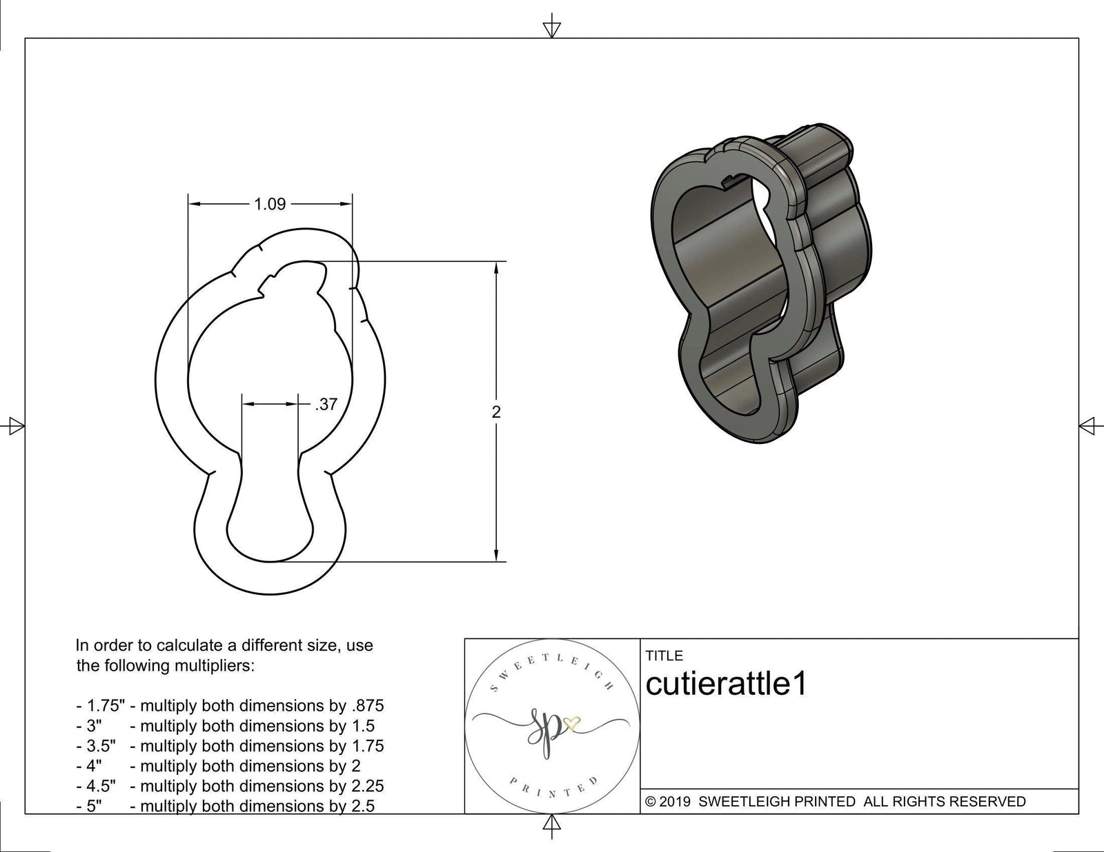 Cutie Rattle 1 Cookie Cutter - Sweetleigh 