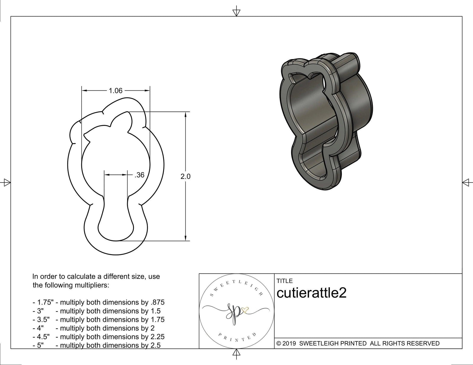 Cutie Rattle 2 Cookie Cutter - Sweetleigh 