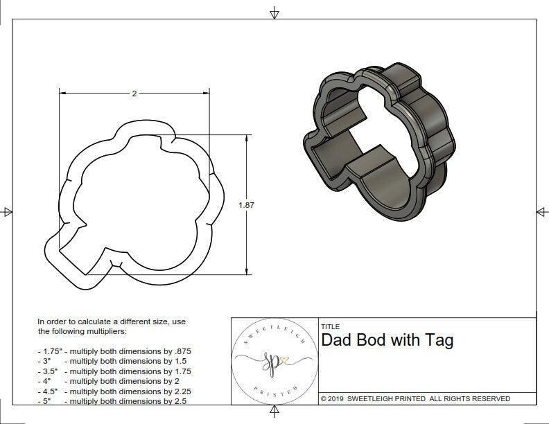 Dad Bod with Tag Cookie Cutter by Lady Milkstache - Sweetleigh 