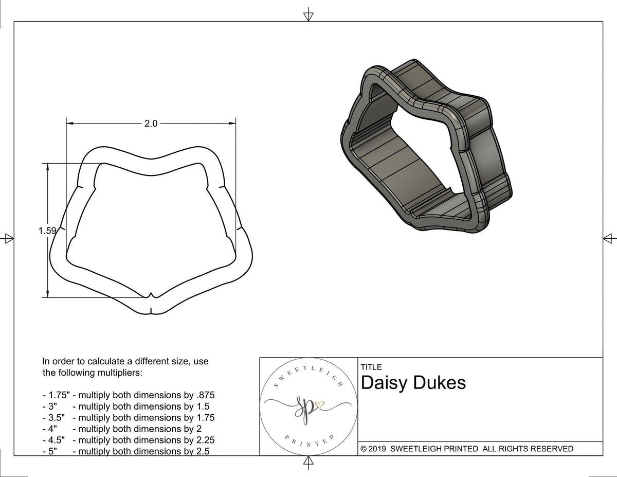 Daisy Dukes Cookie Cutter - Sweetleigh 