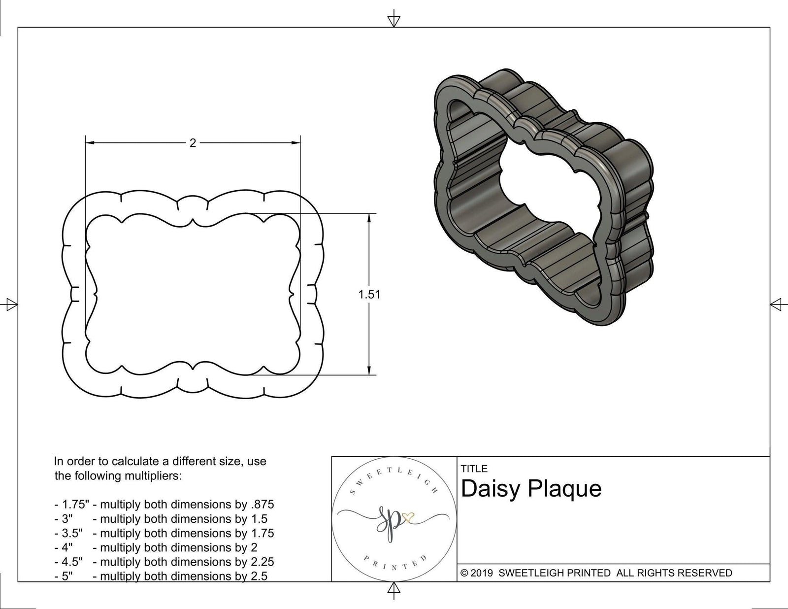 Daisy Plaque Cookie Cutter - Sweetleigh 