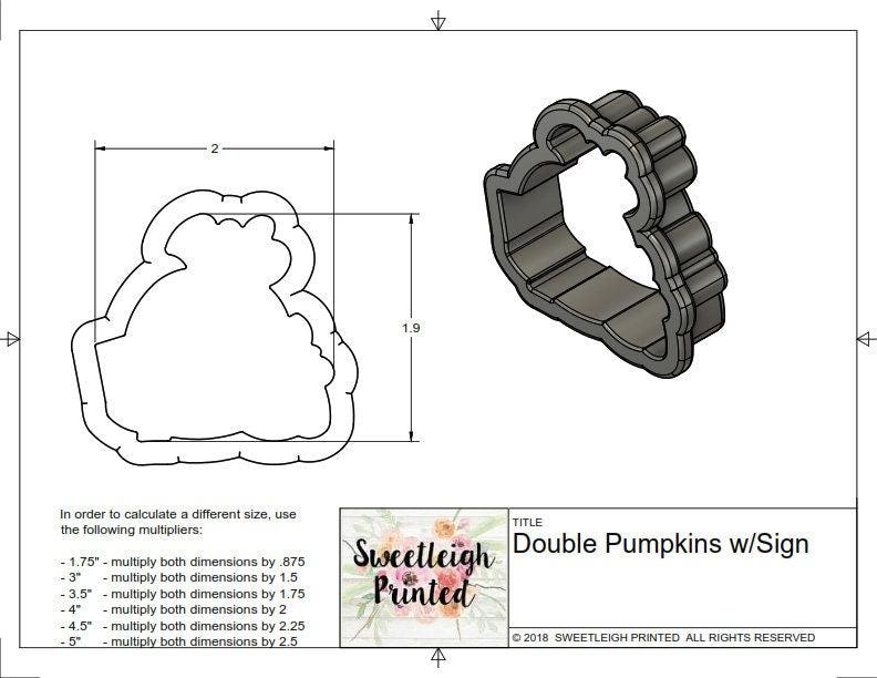 Double Pumpkins with Sign Cookie Cutter - Sweetleigh 