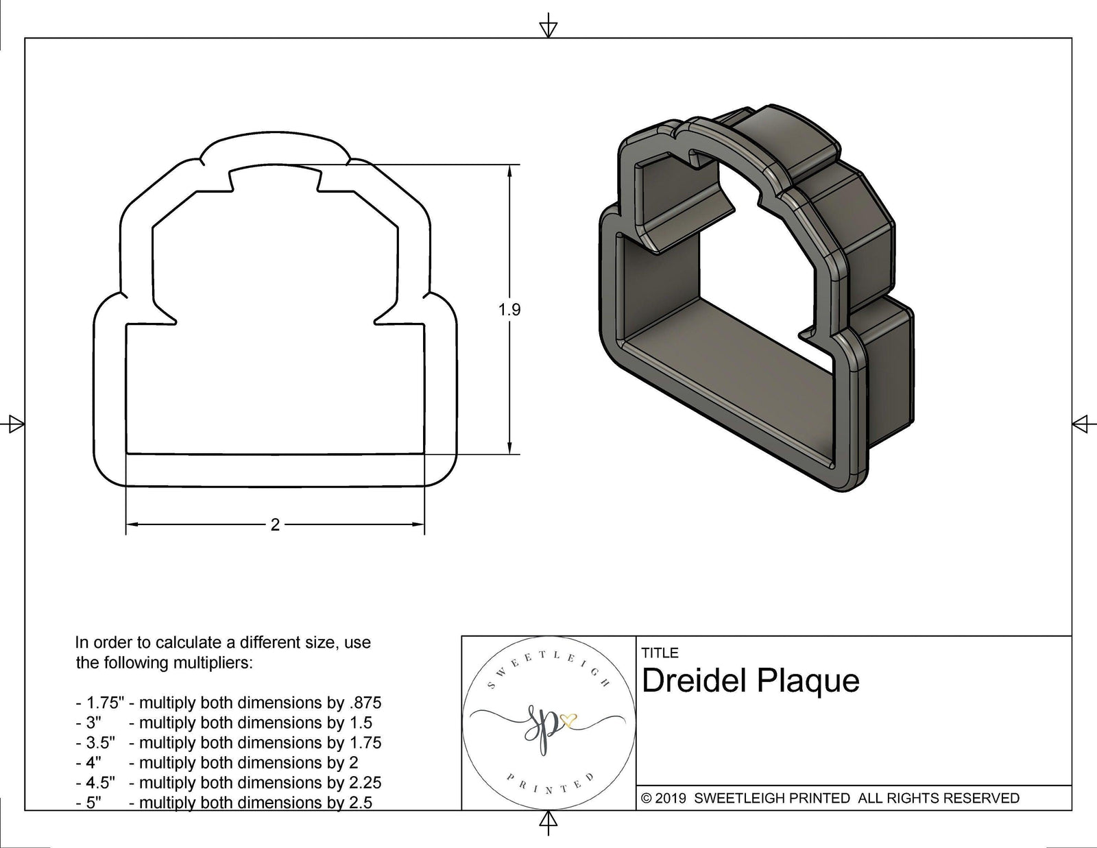 Dreidel Plaque Cookie Cutter - Sweetleigh 