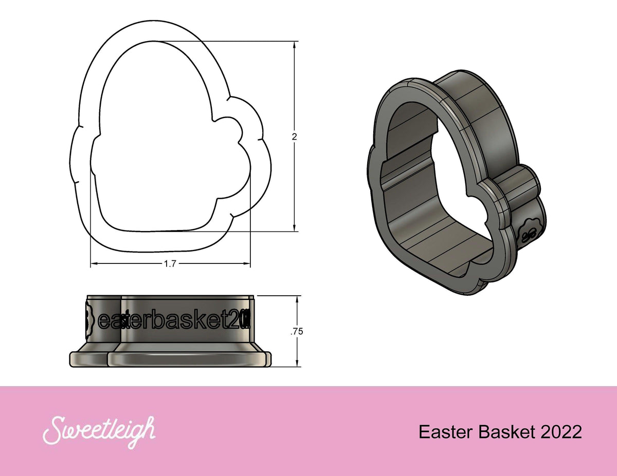 Easter Basket with Tag 2022 Cookie Cutter - Sweetleigh 