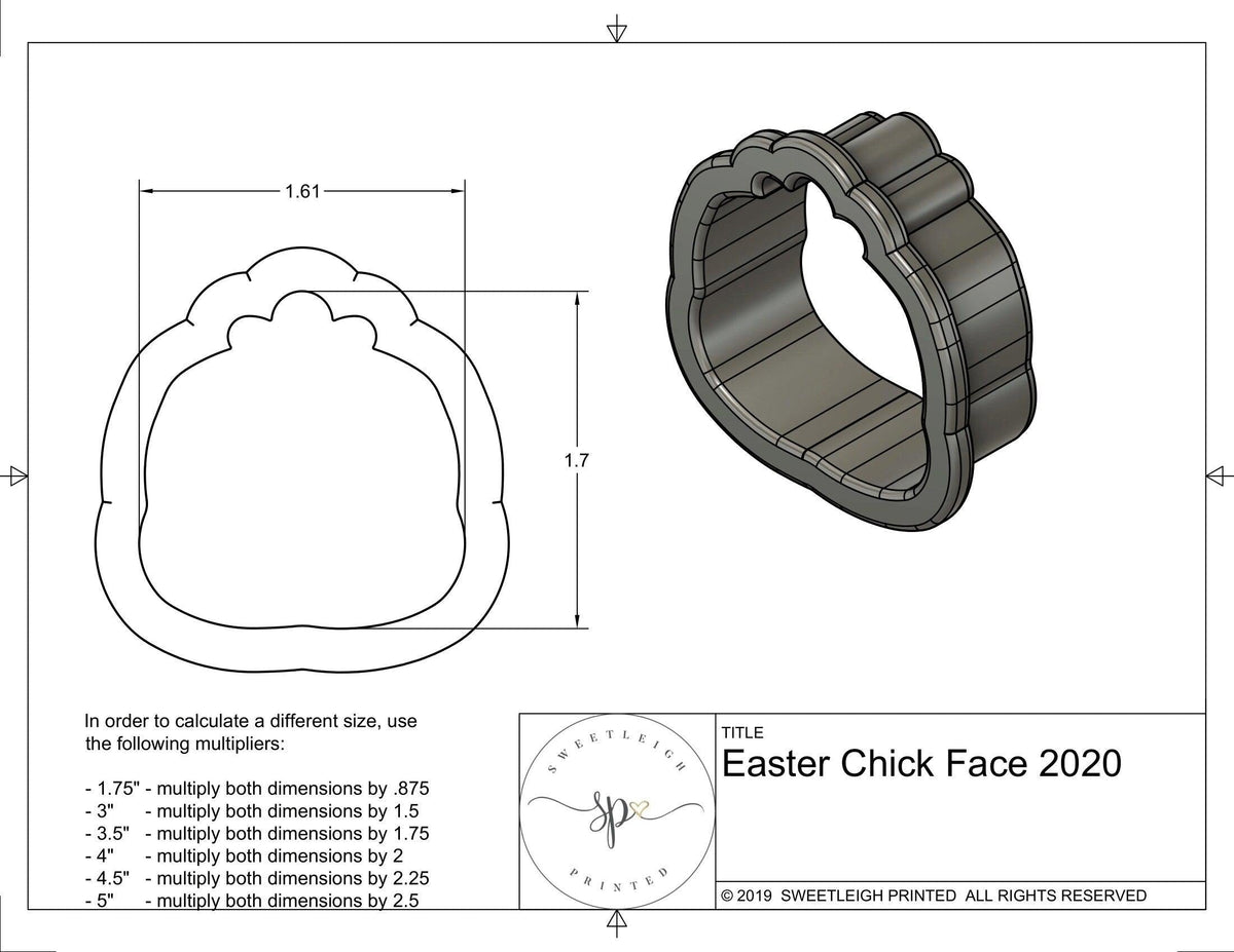 Easter Chick Face 2020 Cookie Cutter - Sweetleigh 