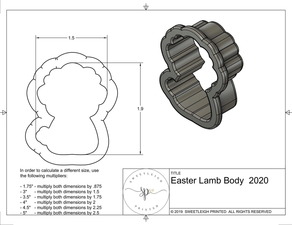 Easter Lamb 2020 Cookie Cutter - Sweetleigh 