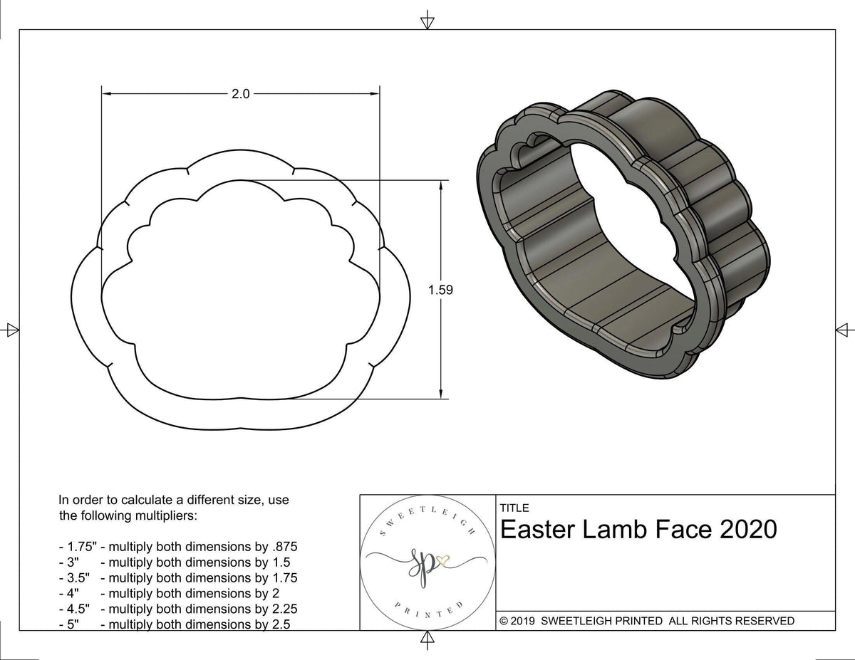Easter Lamb Face 2020 Cookie Cutter - Sweetleigh 