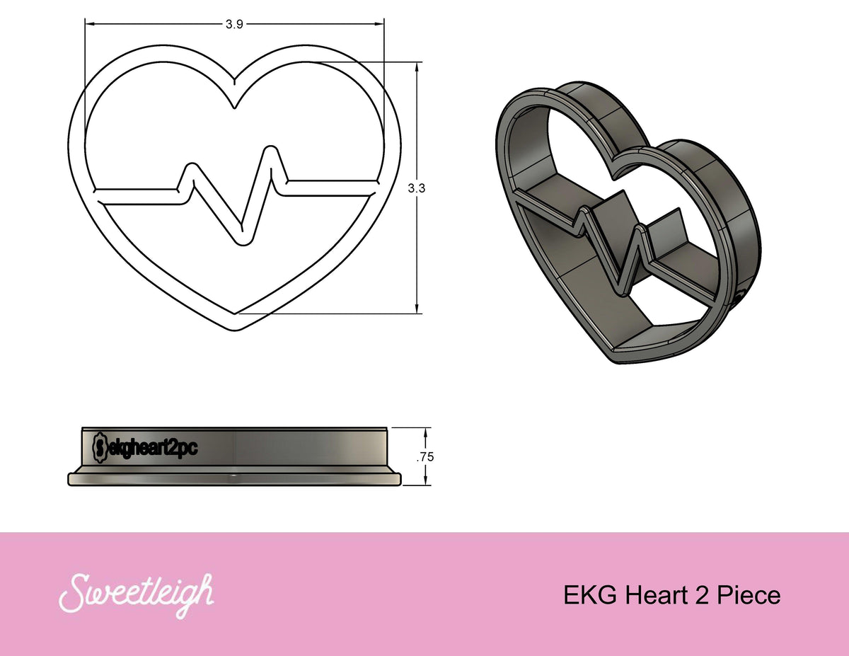 EKG Heart 2 Piece Cookie Cutter - Sweetleigh 