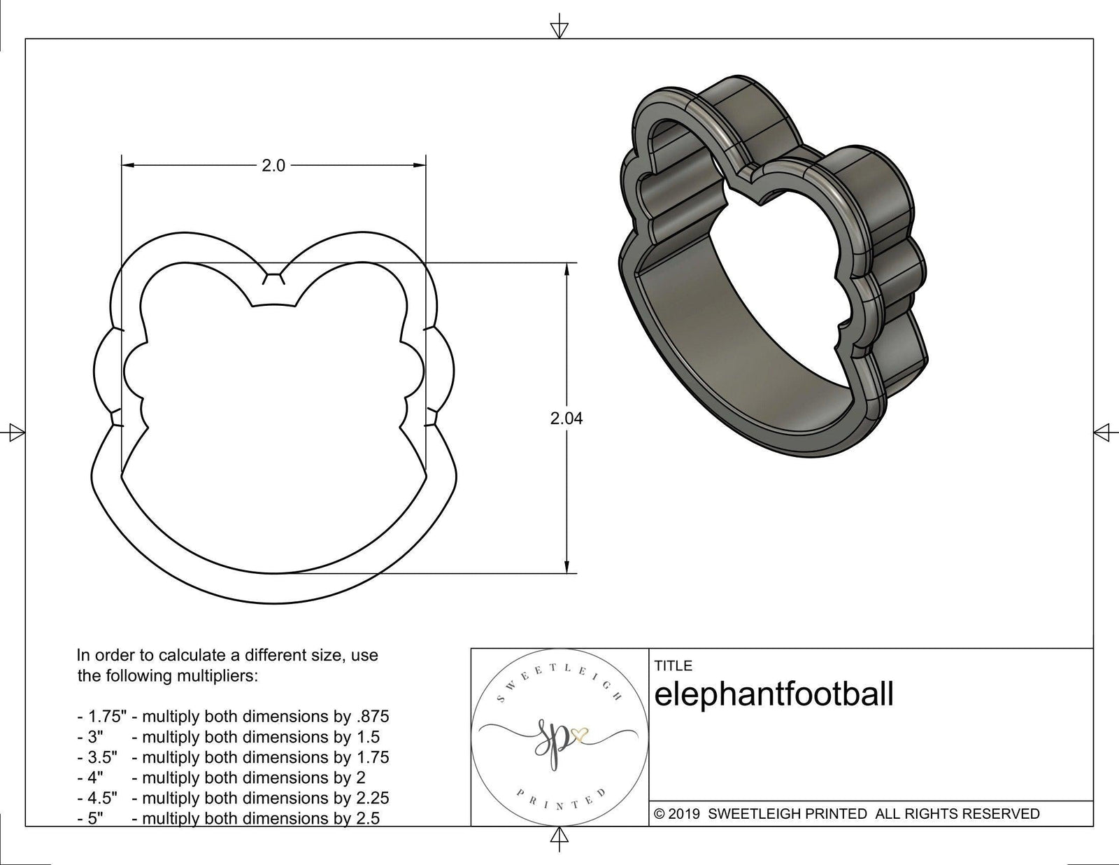 Elephant Football Cookie Cutter - Sweetleigh 