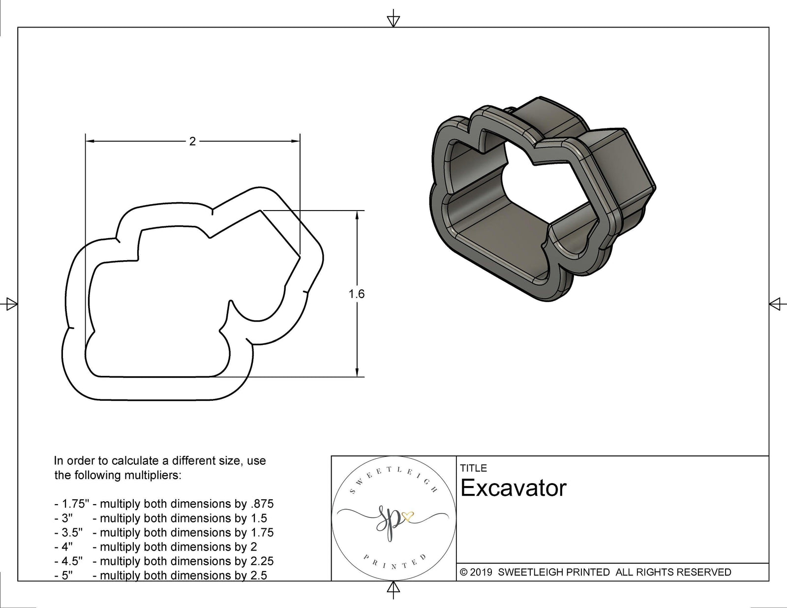 Excavator Cookie Cutter - Sweetleigh 