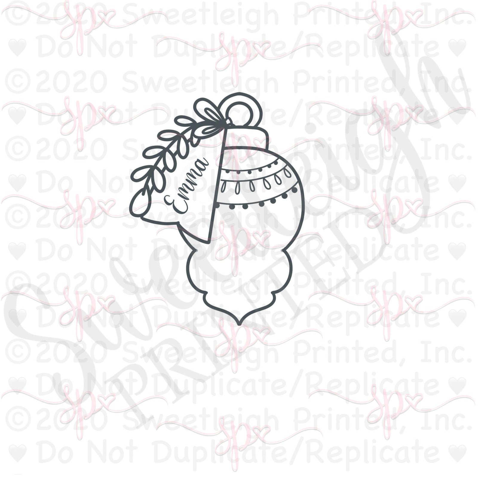 Fancy Ornament with Tag and Greenery Cookie Cutter - Sweetleigh 