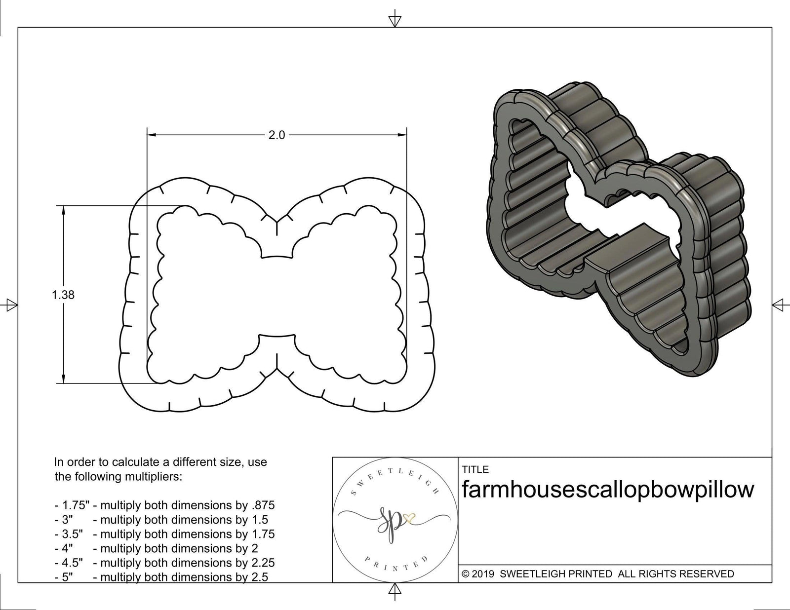 Farmhouse Scallop Bow Pillow Cookie Cutter - Sweetleigh 