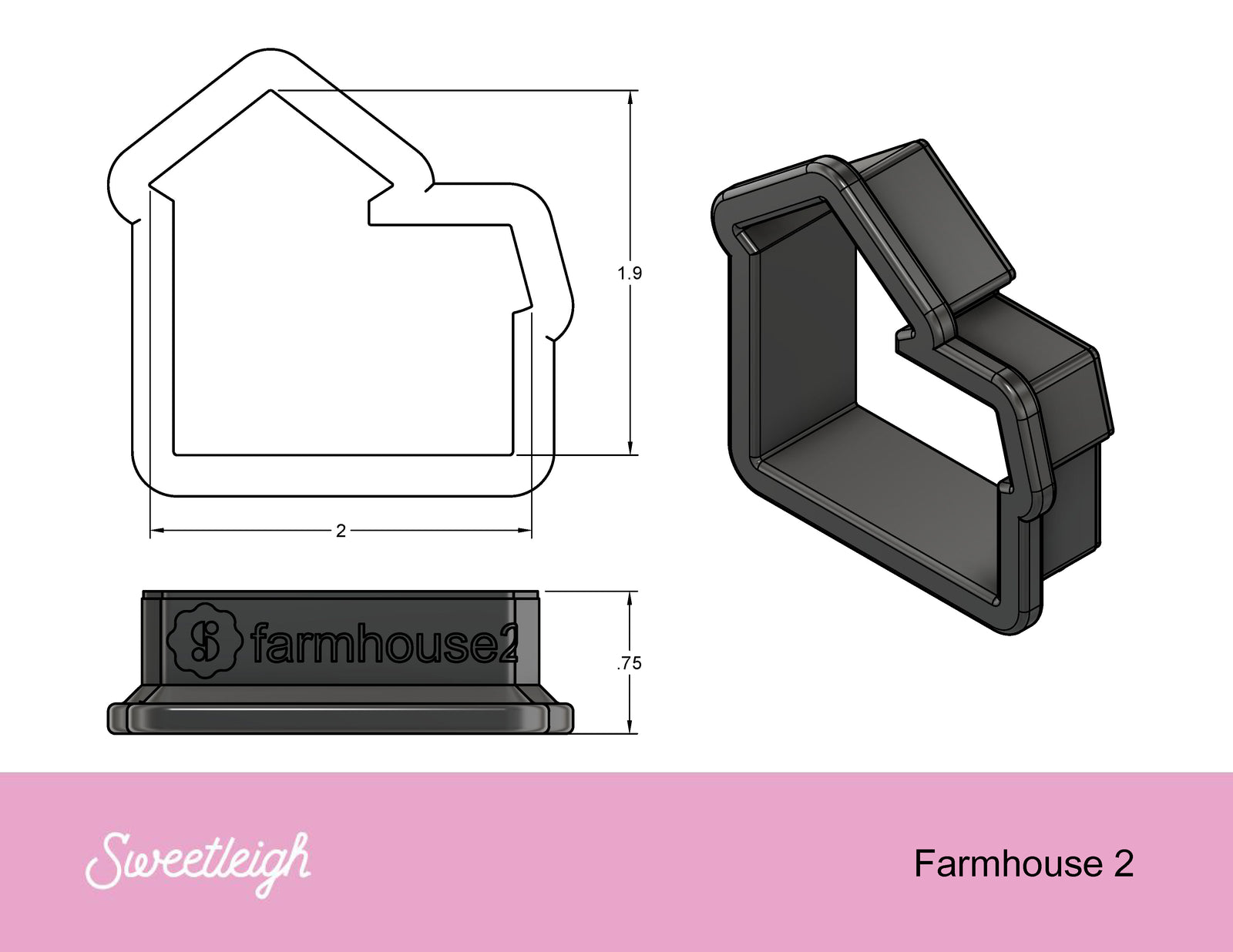 Farmhouse 2 Cookie Cutter - Sweetleigh 