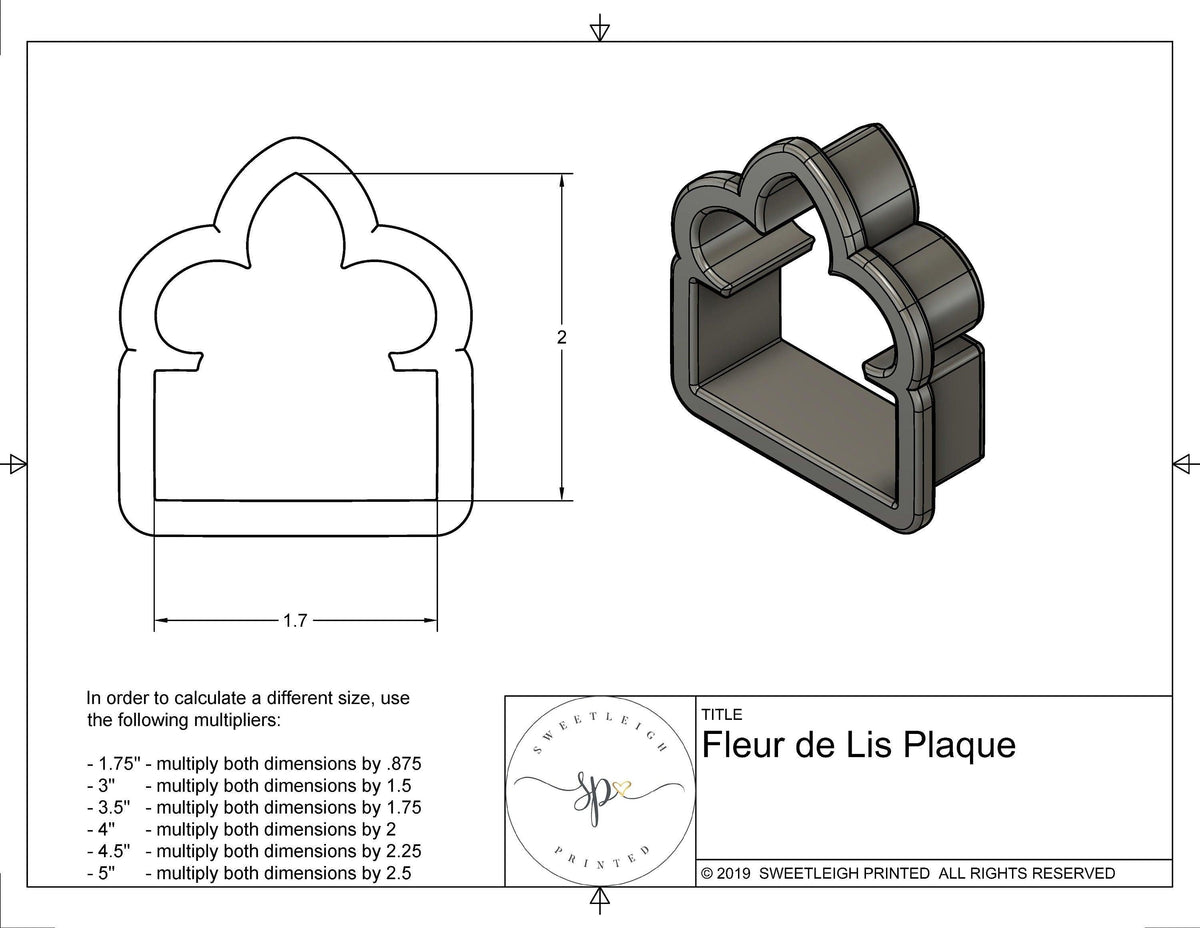 Fleur De Lis Plaque Cookie Cutter - Sweetleigh 