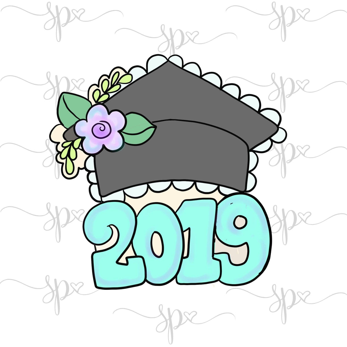 Floral and Lace Grad Cap Plaque Cookie Cutter - Sweetleigh 