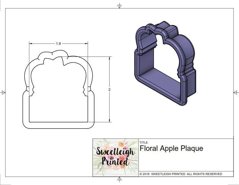 Floral Apple Plaque Cookie Cutter - Sweetleigh 