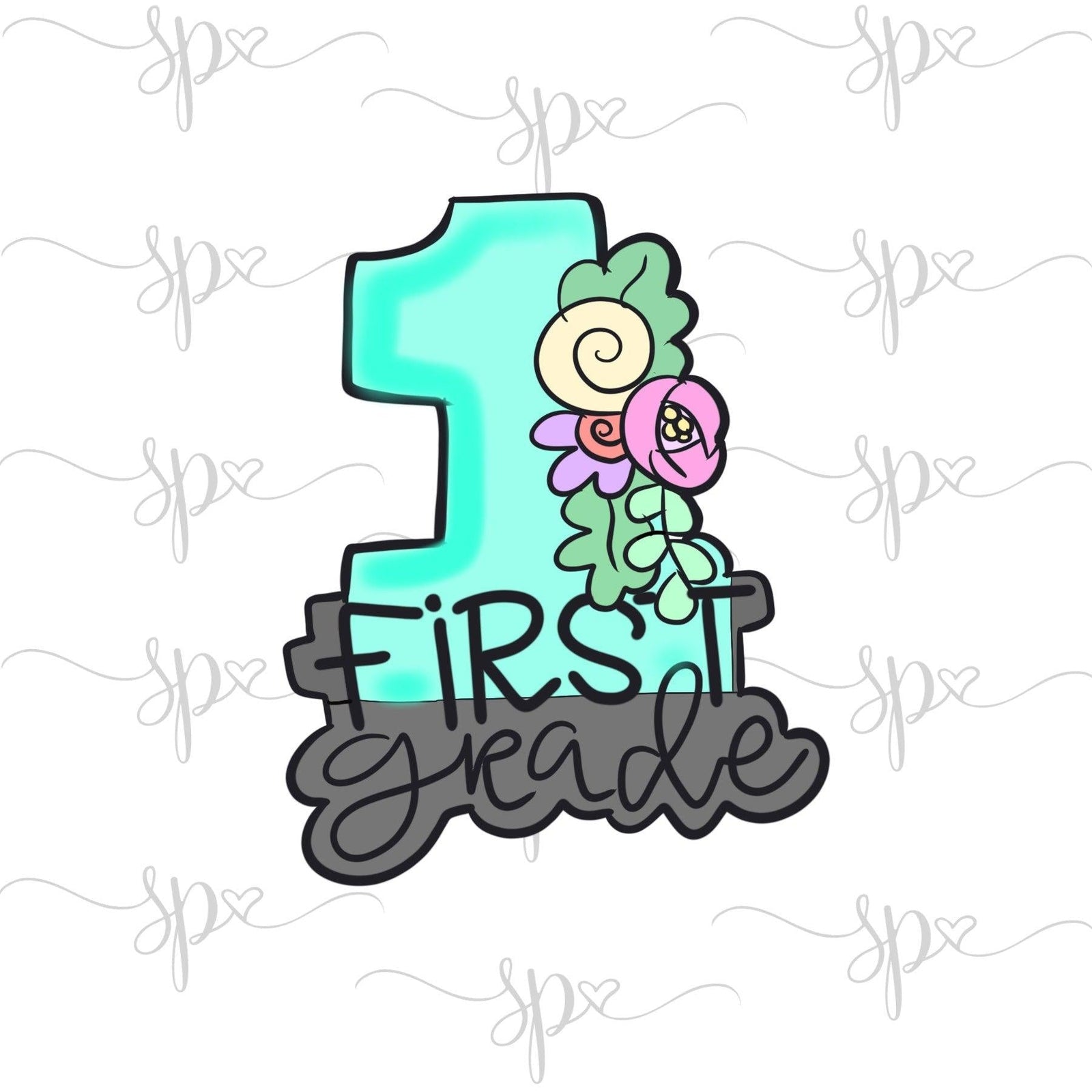 Floral First Grade Hand Lettered Cookie Cutter - Sweetleigh 