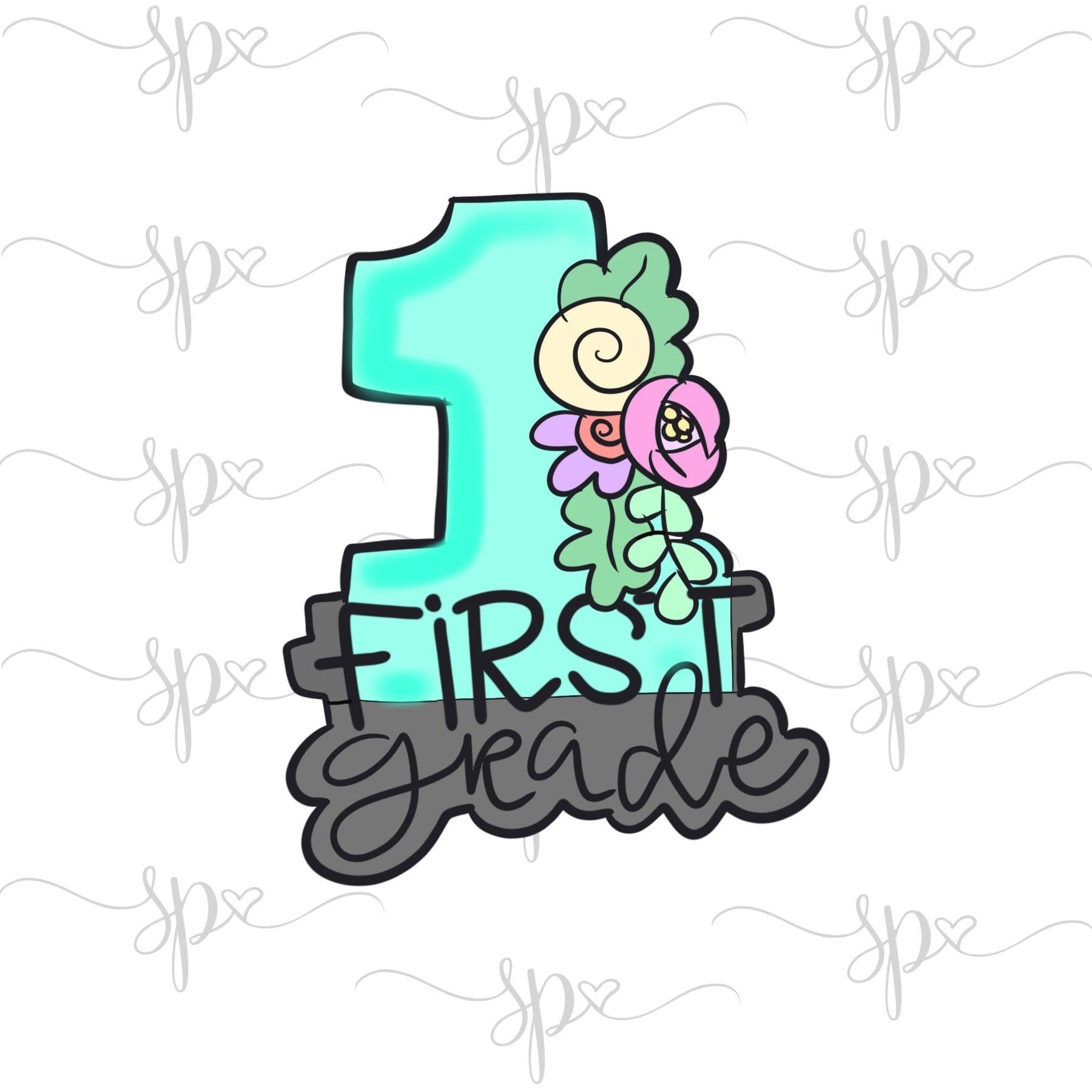 Floral First Grade Hand Lettered Cookie Cutter - Sweetleigh 
