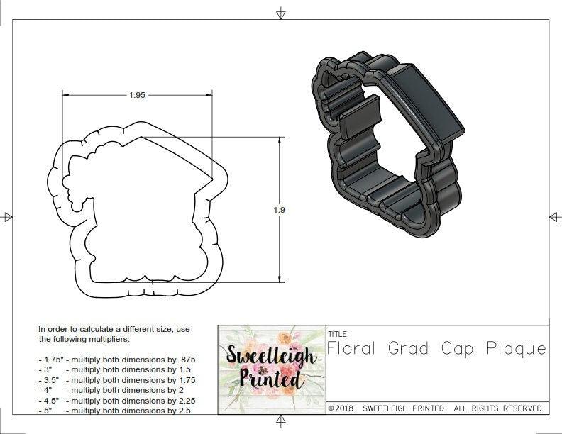 Floral Grad Cap Plaque 2018 Cookie Cutter - Sweetleigh 