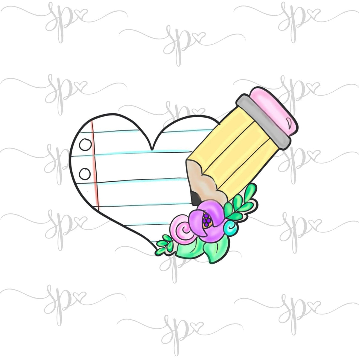 Floral Heart Paper with Pencil Cookie Cutter - Sweetleigh 