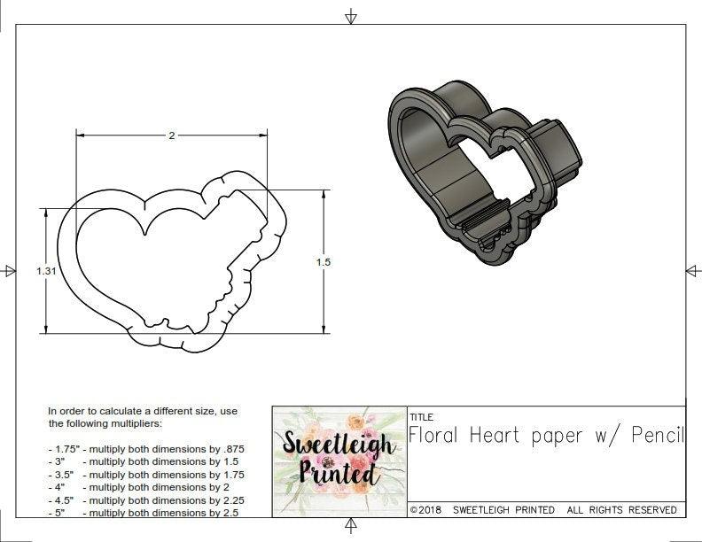 Floral Heart Paper with Pencil Cookie Cutter - Sweetleigh 