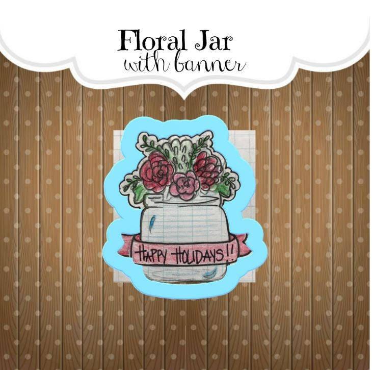 Floral Jar with Banner Cookie Cutter - Sweetleigh 