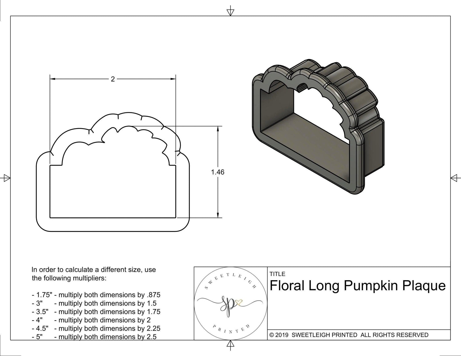 Floral Long Pumpkin Plaque Cookie Cutter - Sweetleigh 