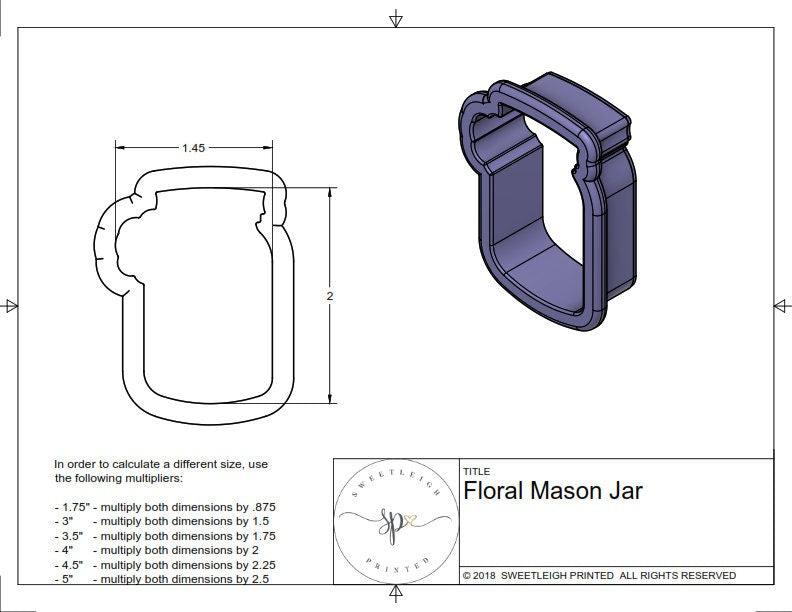 Floral Mason Jar Cookie Cutter - Sweetleigh 