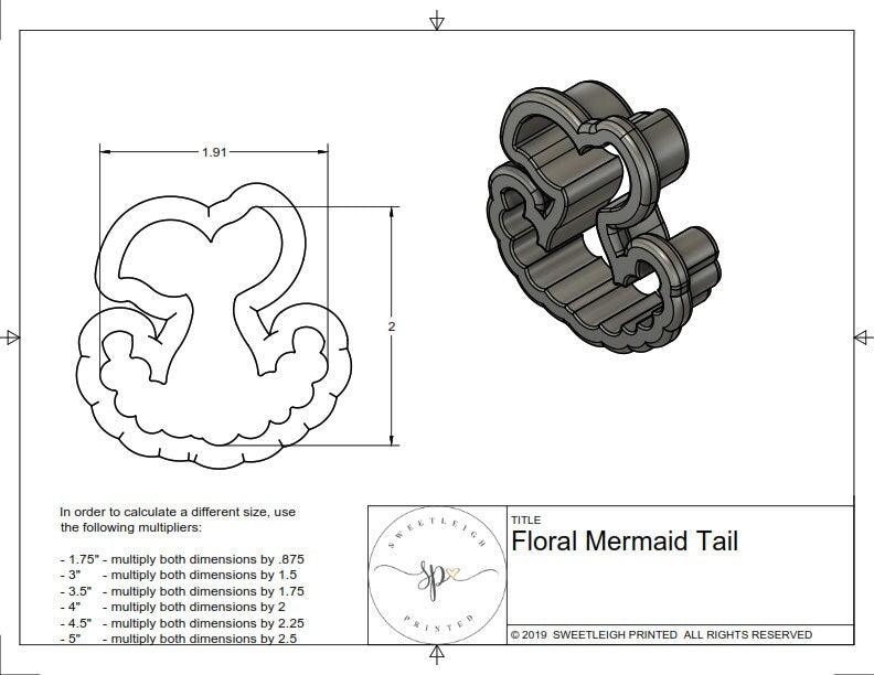 Floral Mermaid Tail Cookie Cutter - Sweetleigh 