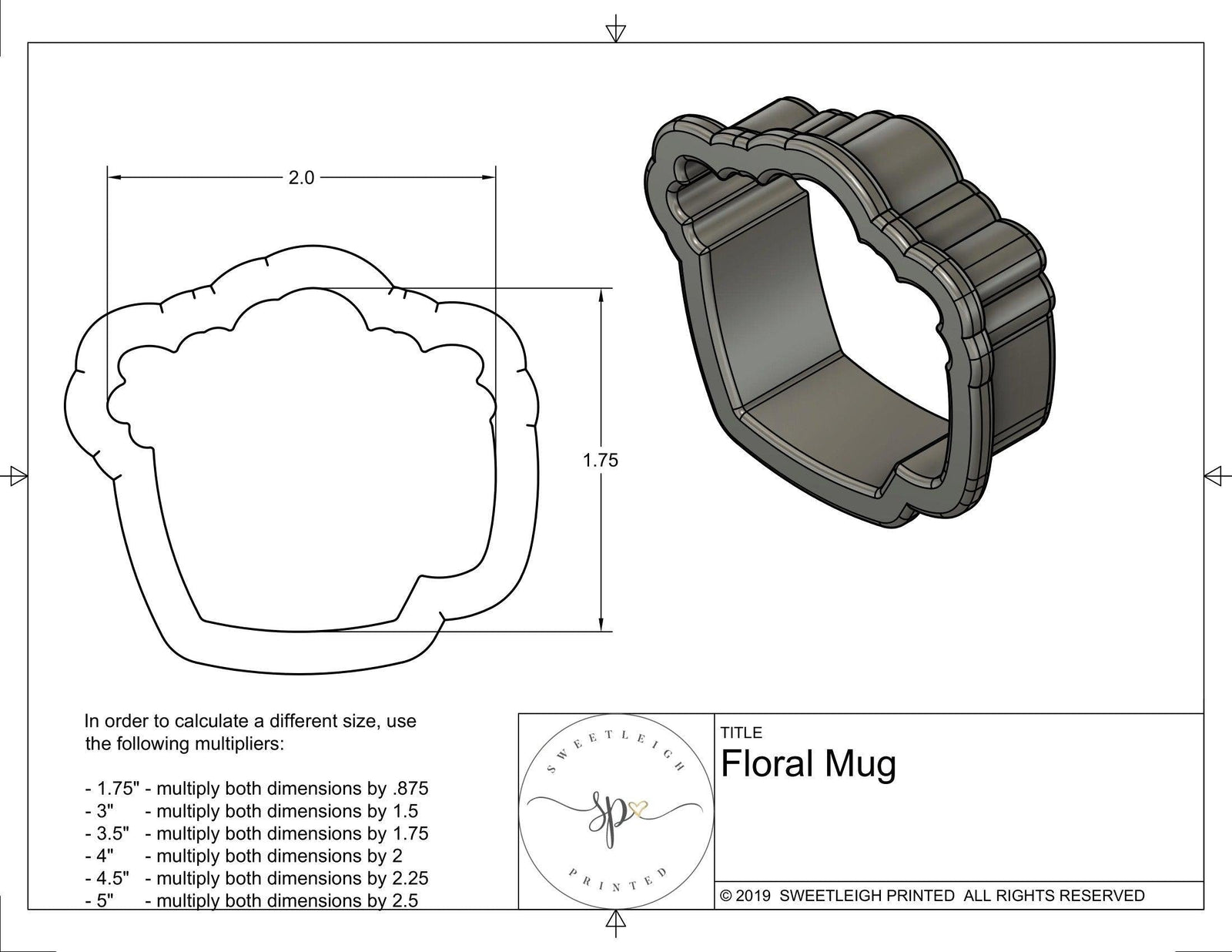 Floral Mug 2 Cookie Cutter - Sweetleigh 
