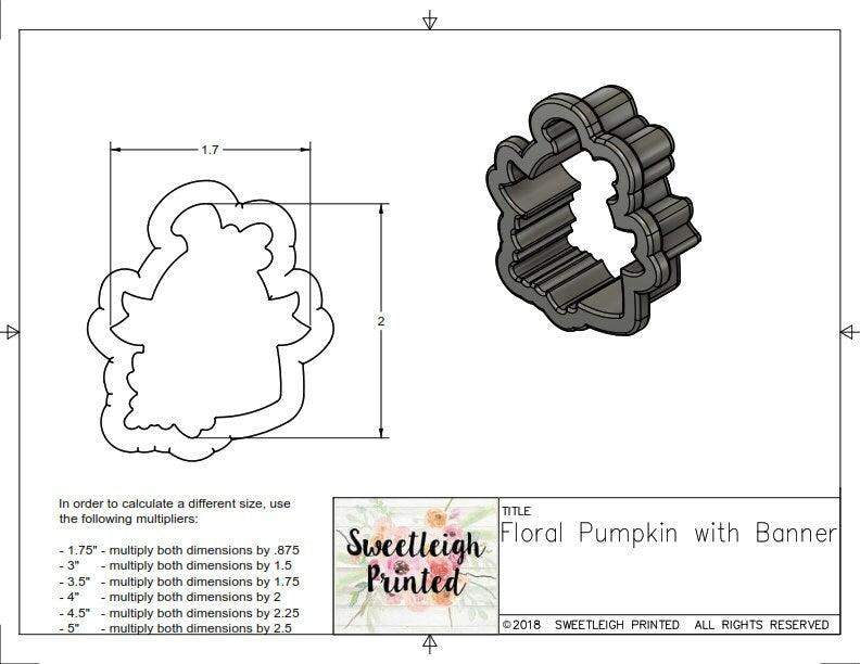 Floral Pumpkin with Banner Cookie Cutter - Sweetleigh 