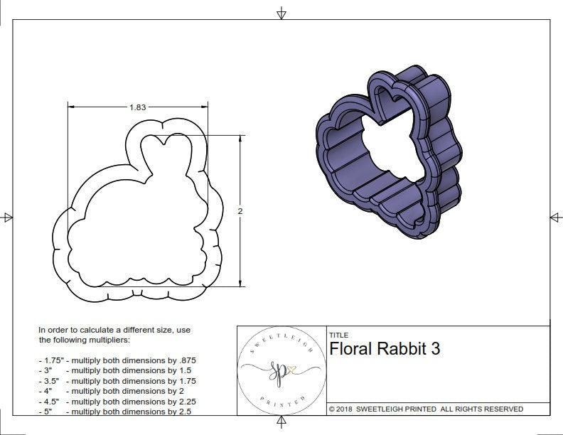 Floral Rabbit 3 Cookie Cutter - Sweetleigh 